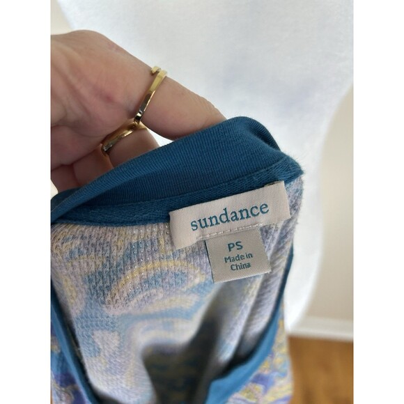 Sundance S Top Velvet Cuff Paisley Thermal Long Sleeve Tee Boho Women’s - Picture 4 of 4